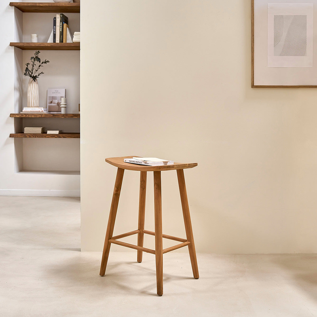 AMBRE - Juego de 2 taburetes de teca maciza de 65 cm