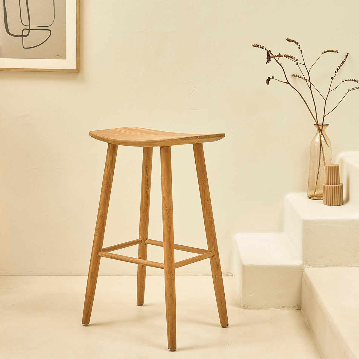 AMBRE - Juego de 2 taburetes de teca maciza de 75 cm