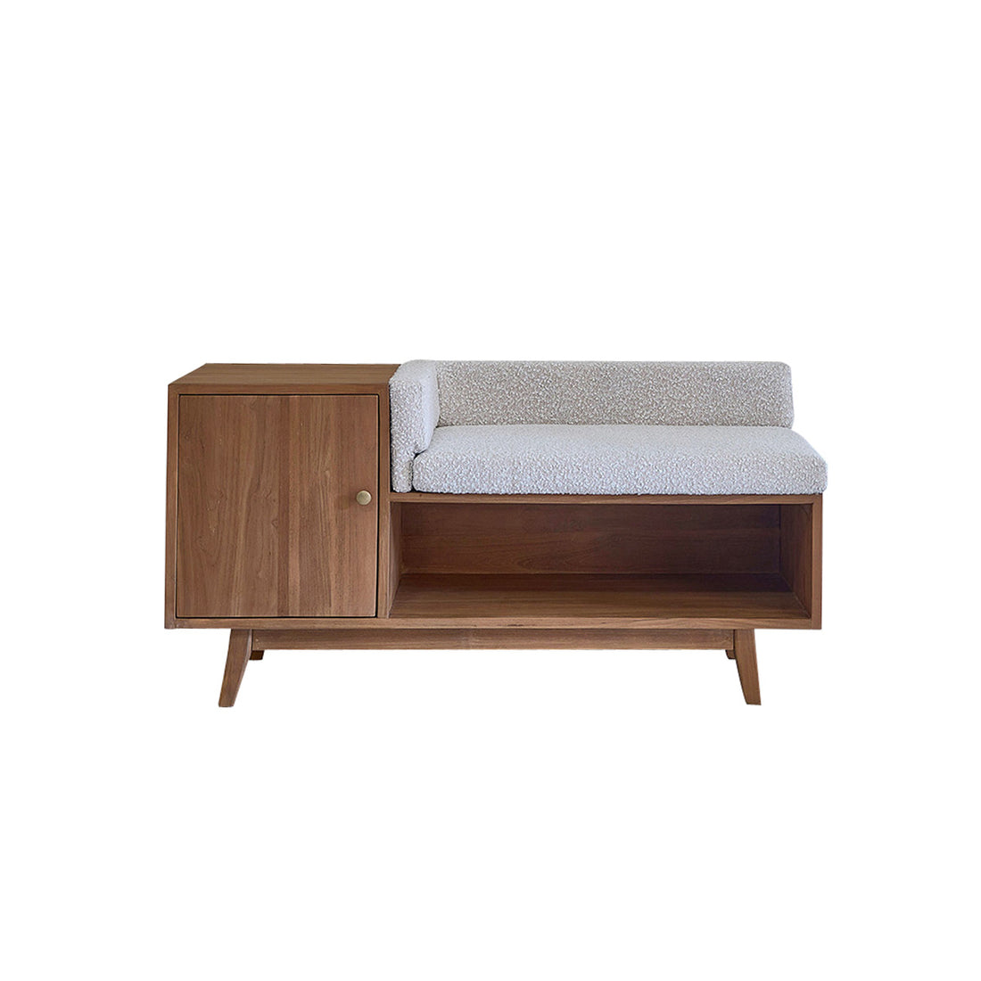 SERENE - Banco de teca maciza y tejido buclé de 120 cm SERENE