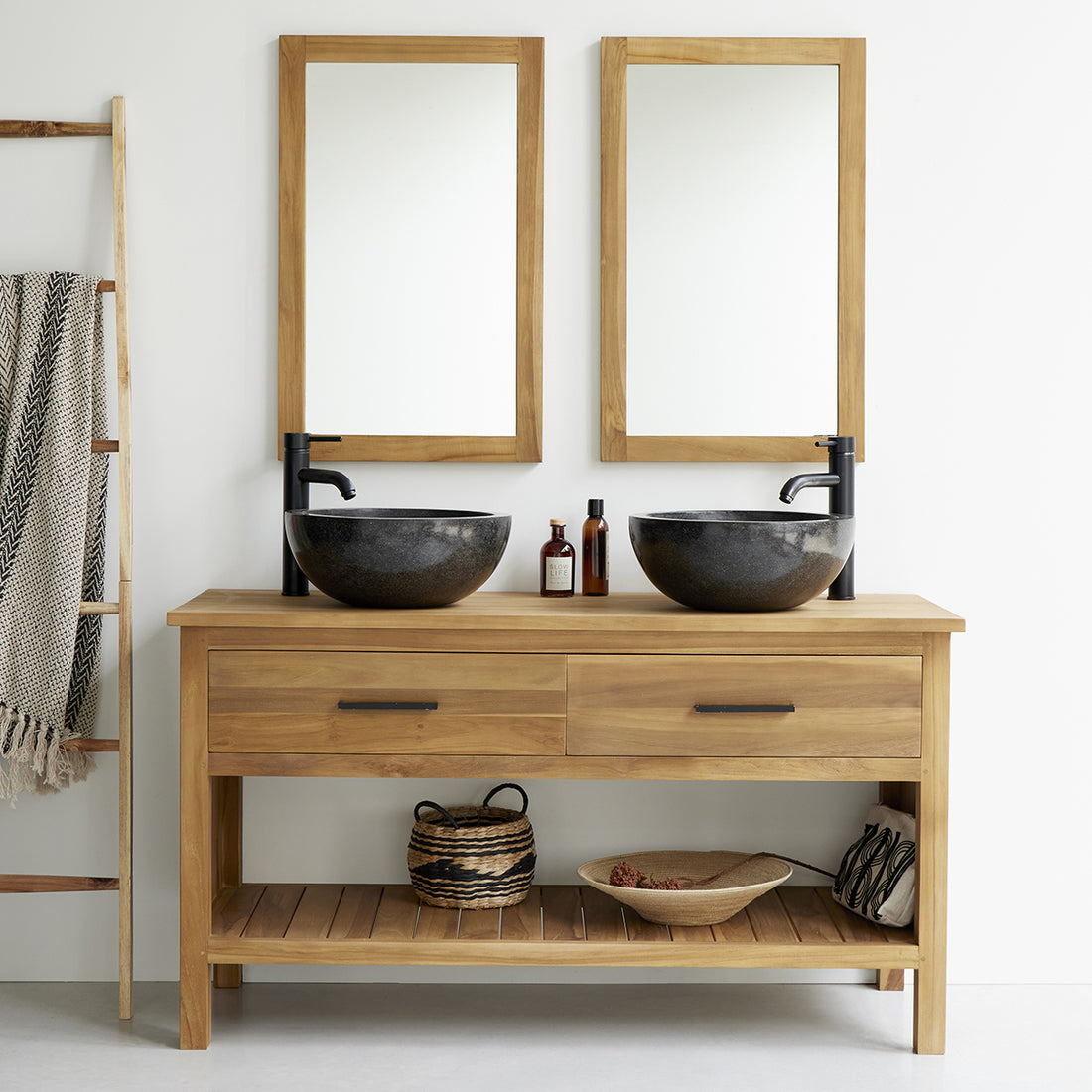 MARLI - Mueble de lavabo de teca maciza 135 cm