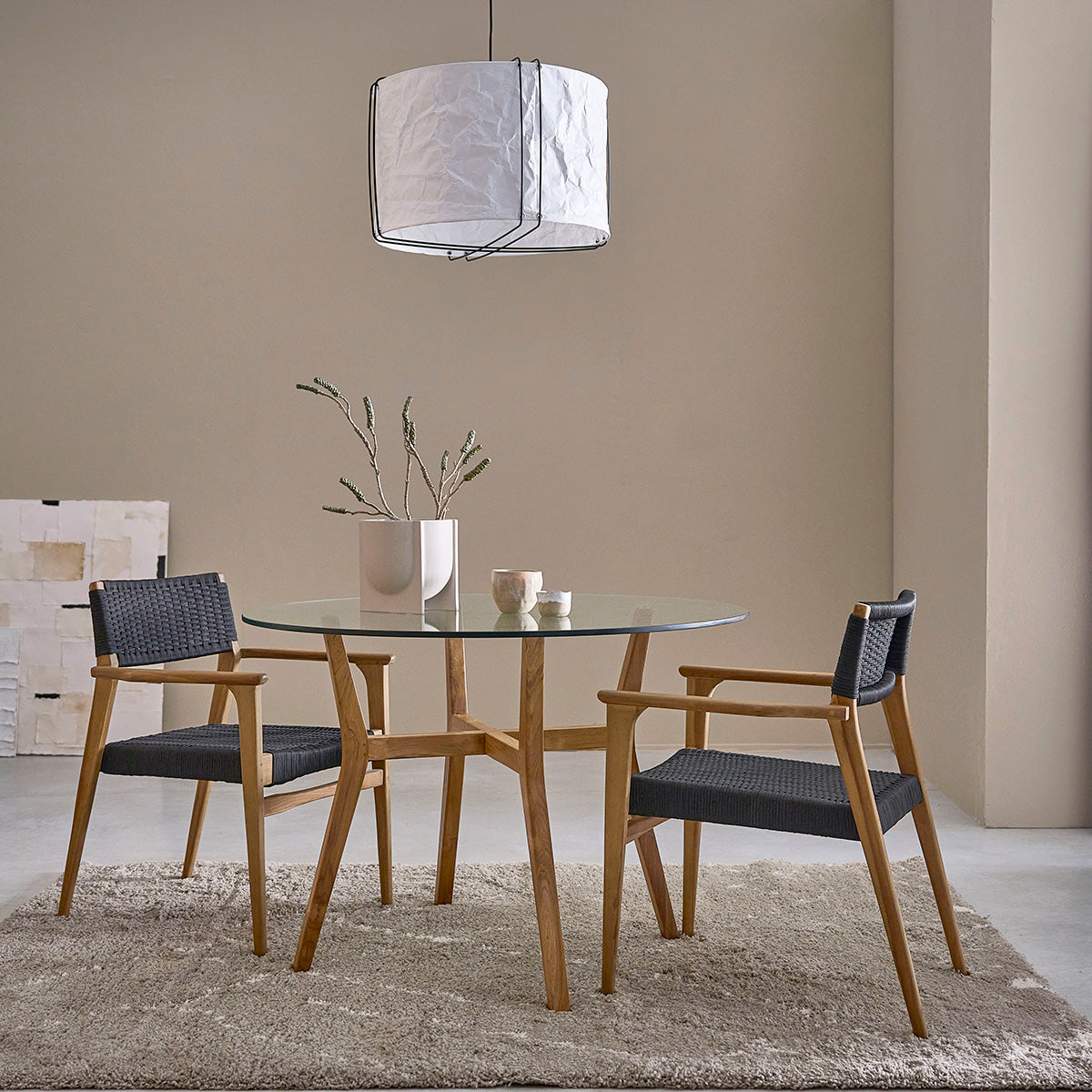 Sillón de teca maciza y cuerda negra