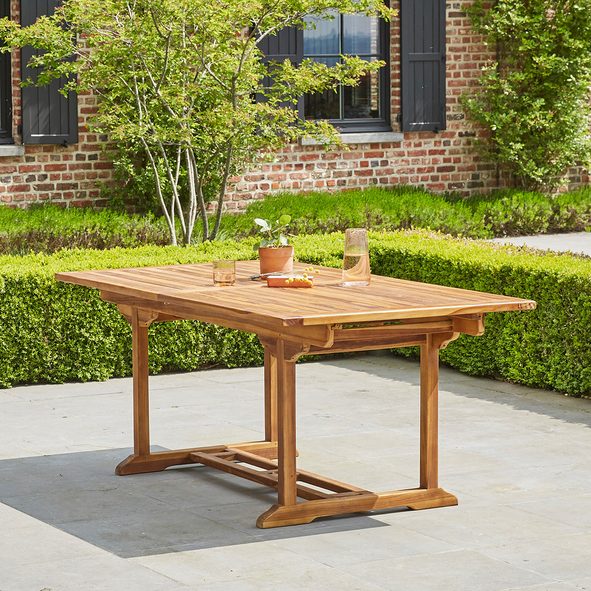 BALI - Mesa de exterior extensible de teca maciza aceitada para 8/10 pers.