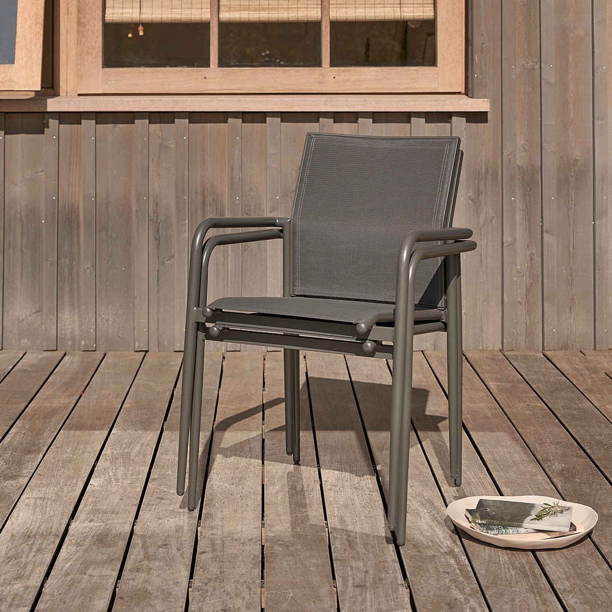LAGON - Sillón de aluminio y textileno gris (lote de 2)