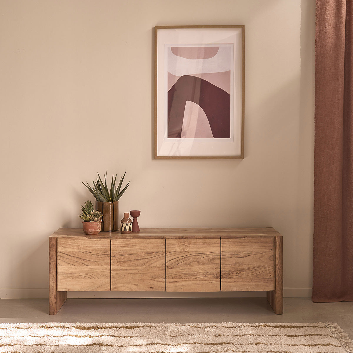 CALI - Mueble para la tele de acacia maciza de 150 cm