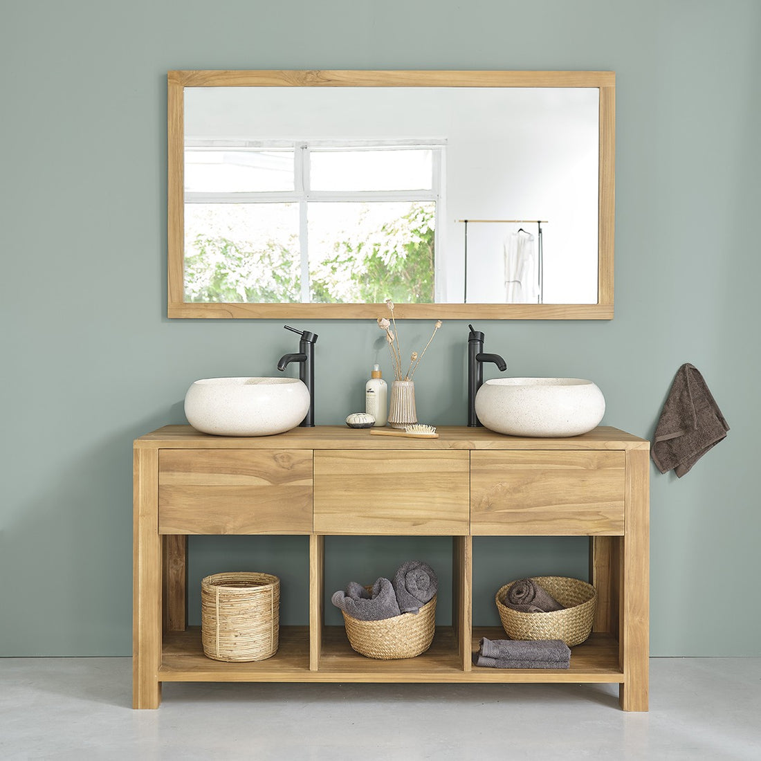 NOA - Mueble de lavabo de teca maciza 145 cm