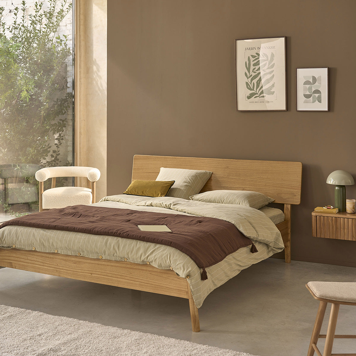 MAIA - Cama de madera de mindi de 180 cm con somier