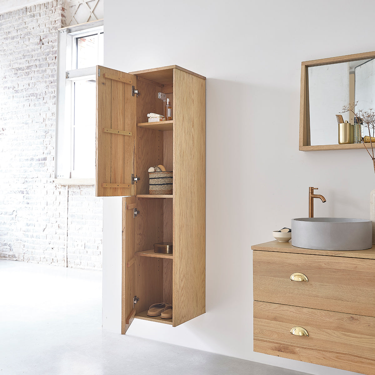 MARGAUX - Columna de baño de roble macizo de 150 cm