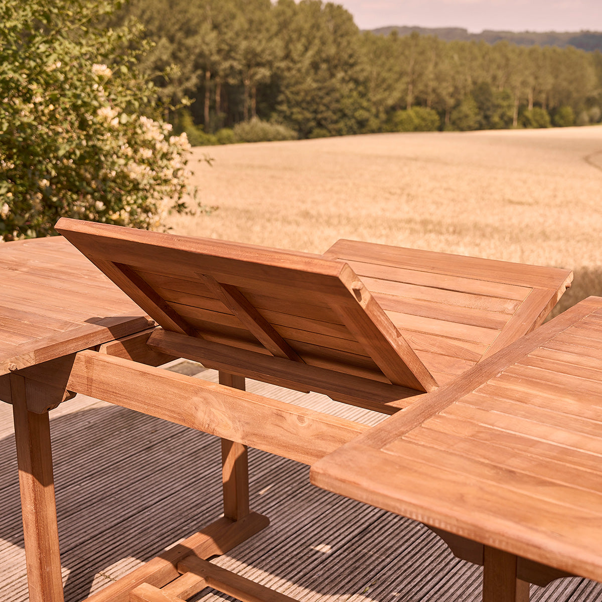BALI - Salón de exterior extensible de teca maciza aceitada para 8/10 pers.