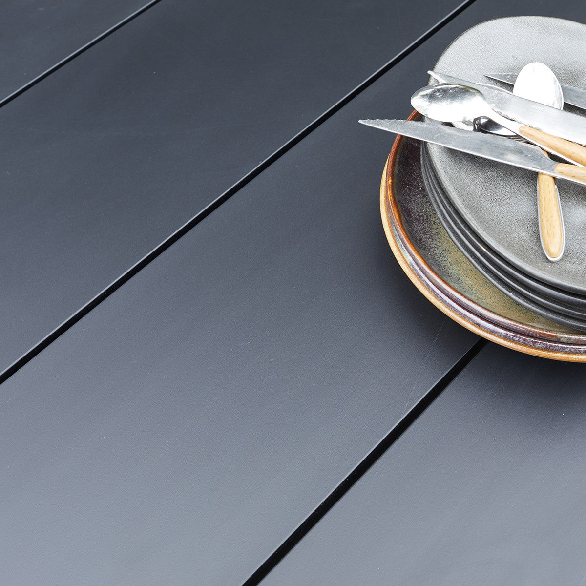 IBIZA - Salón de exterior de aluminio y textileno negro para 8 pers.