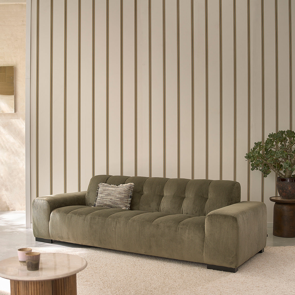 ALPHONSE - Sofá recto 4 plazas de terciopelo caqui