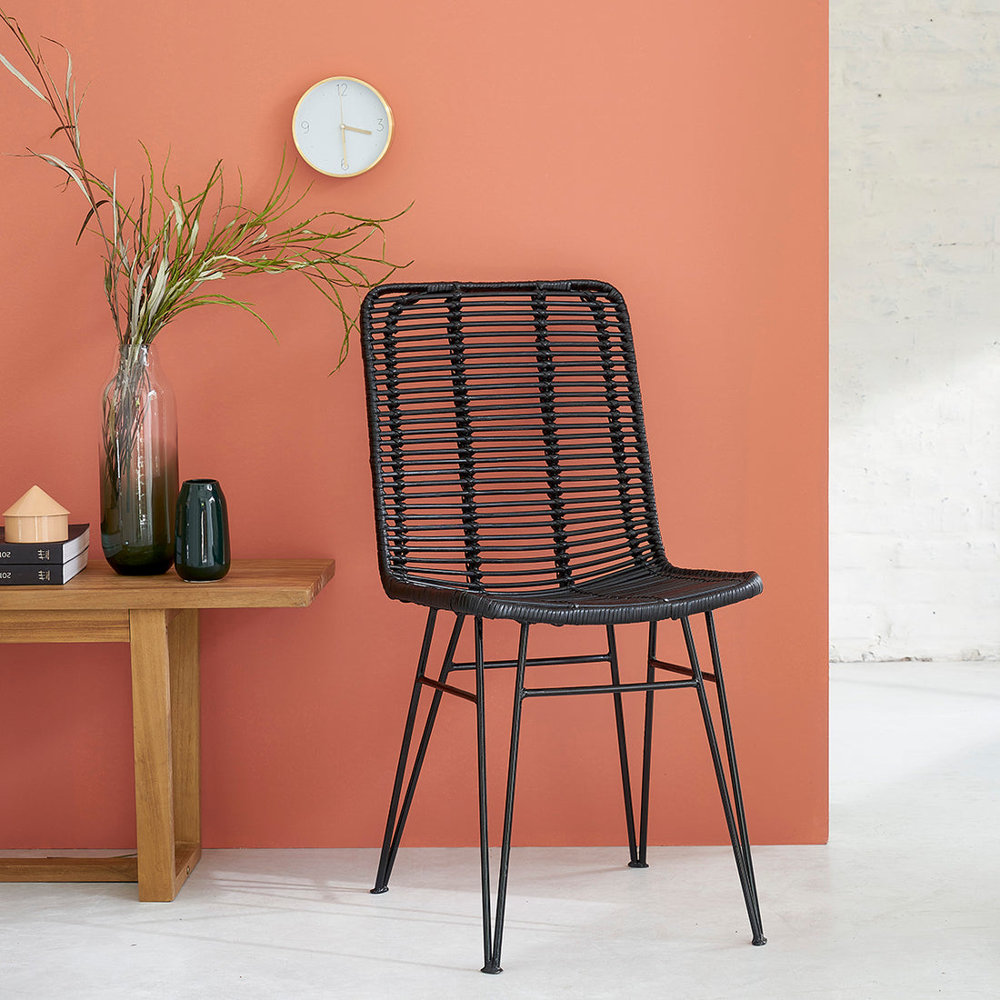 BOHEMA - Silla de ratán y metal negra