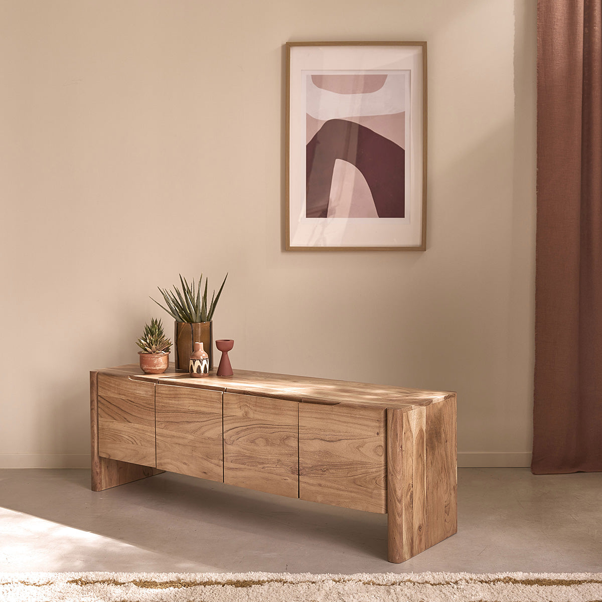 CALI - Mueble para la tele de acacia maciza de 150 cm