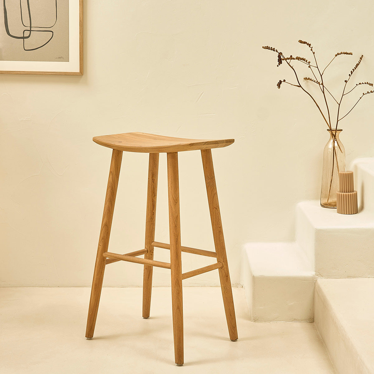 AMBRE - Juego de 2 taburetes de teca maciza de 75 cm