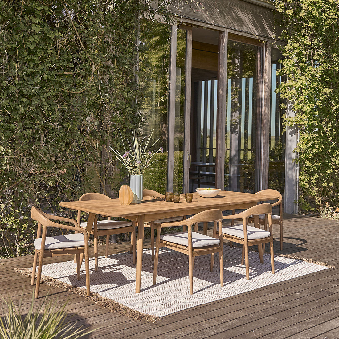 AMBRE - Conjunto de muebles de jardín de teca maciza extensible 6/8 pers.