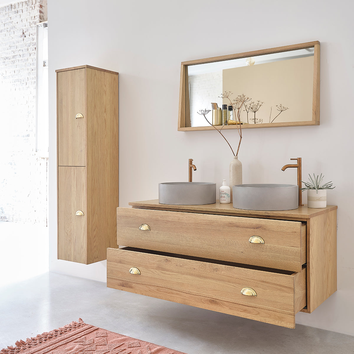 MARGAUX - Mueble suspendido para lavabo de roble macizo 120 cm
