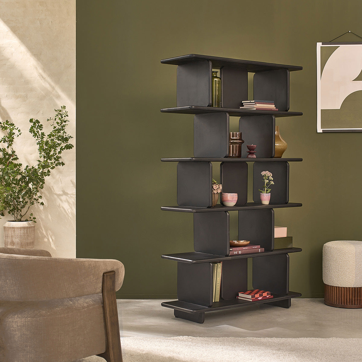 CLEO - Librería de madera maciza de mango negro, 106 cm