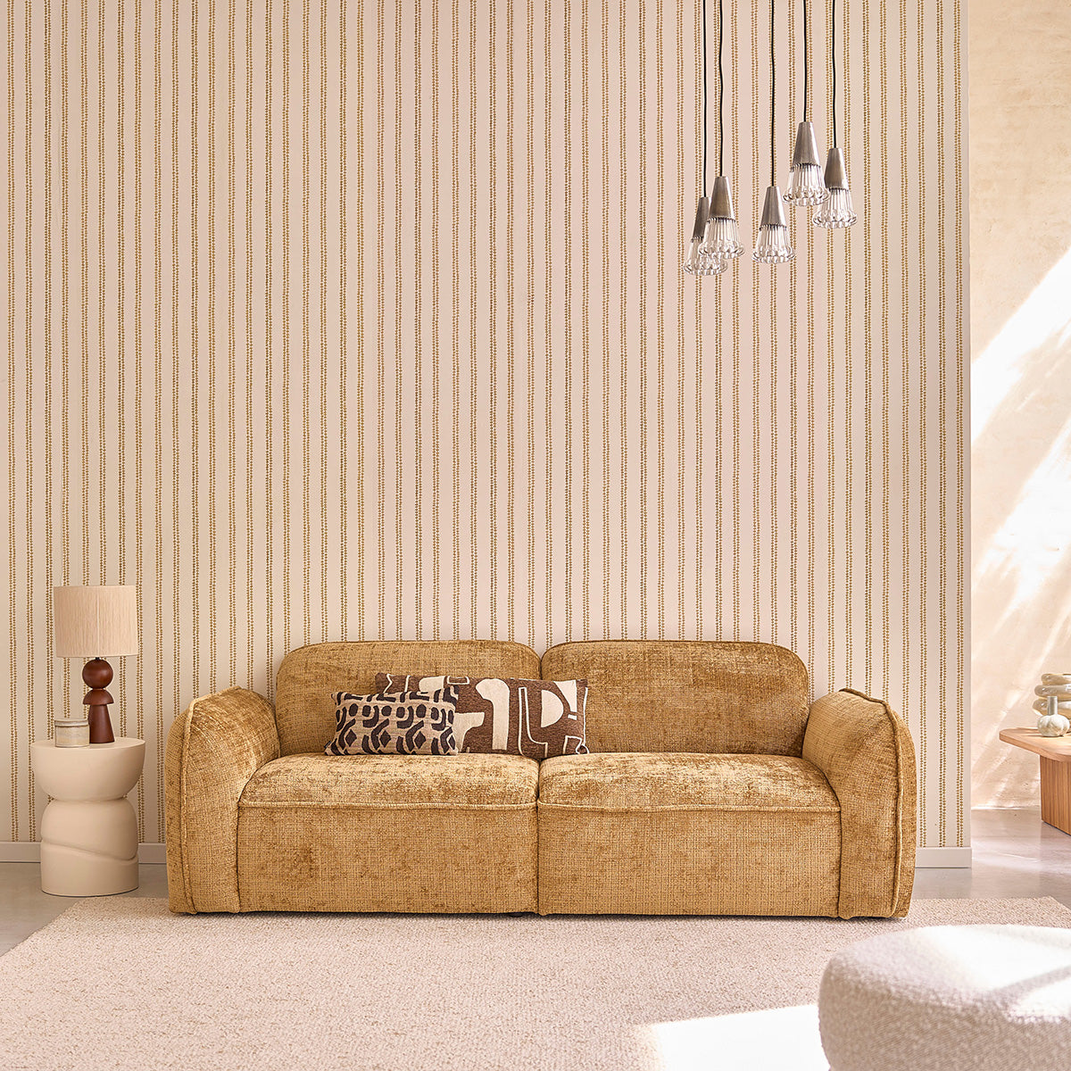 ORION - Mesa auxiliar de madera maciza de mango con efecto hormigón