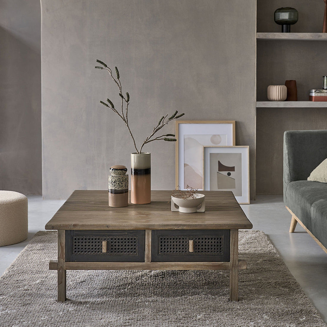 JUNKO - Mesa de centro de madera maciza reciclada 100 cm