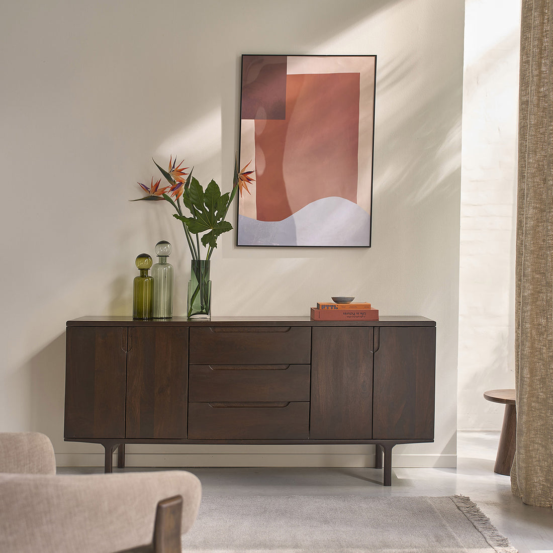 LAZARE - Aparador de madera maciza de mango de 180 cm