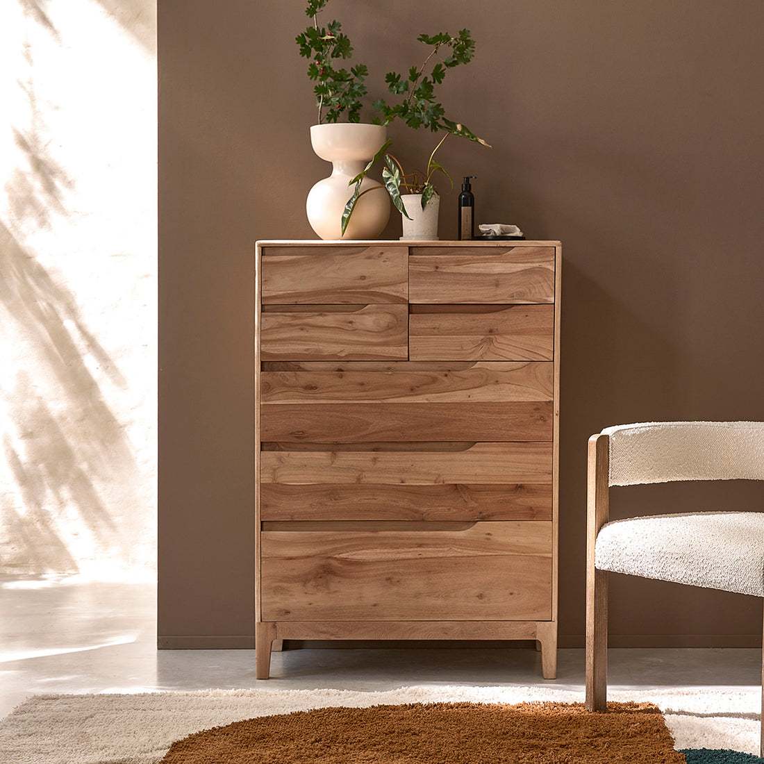 SAMSO - Cómoda de madera maciza de acacia de 80 cm