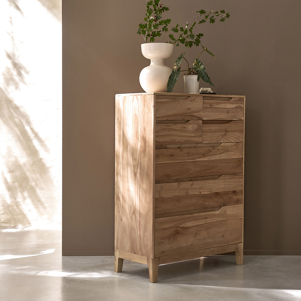 SAMSO - Cómoda de madera maciza de acacia de 80 cm