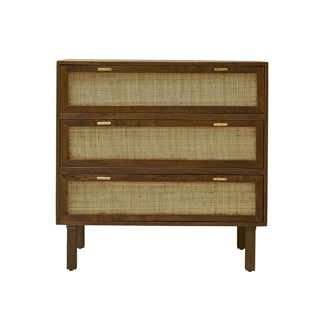 RAPHAEL - Cómoda de mango macizo acabado de nogal y rejilla de 90 cm