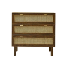 Cómoda de mango macizo acabado de nogal y rejilla de 90 cm