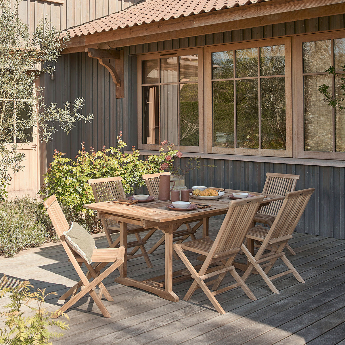 MALTE - Salón de exterior extensible de teca maciza para 8/10 pers.