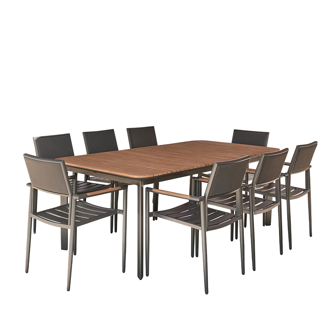 SIENA - Conjunto de muebles de jardín de teca maciza y aluminio para 6/8 personas.