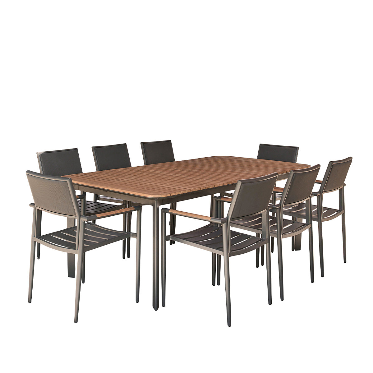 SIENA - Conjunto de muebles de jardín de teca maciza y aluminio para 6/8 personas.