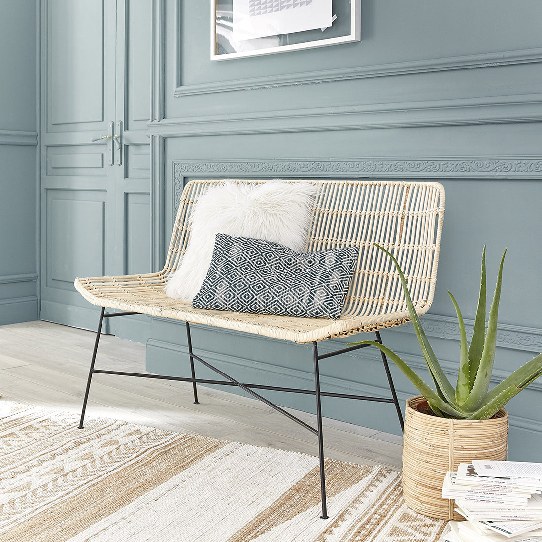 BOHEMA - Sofá de ratán y metal 120