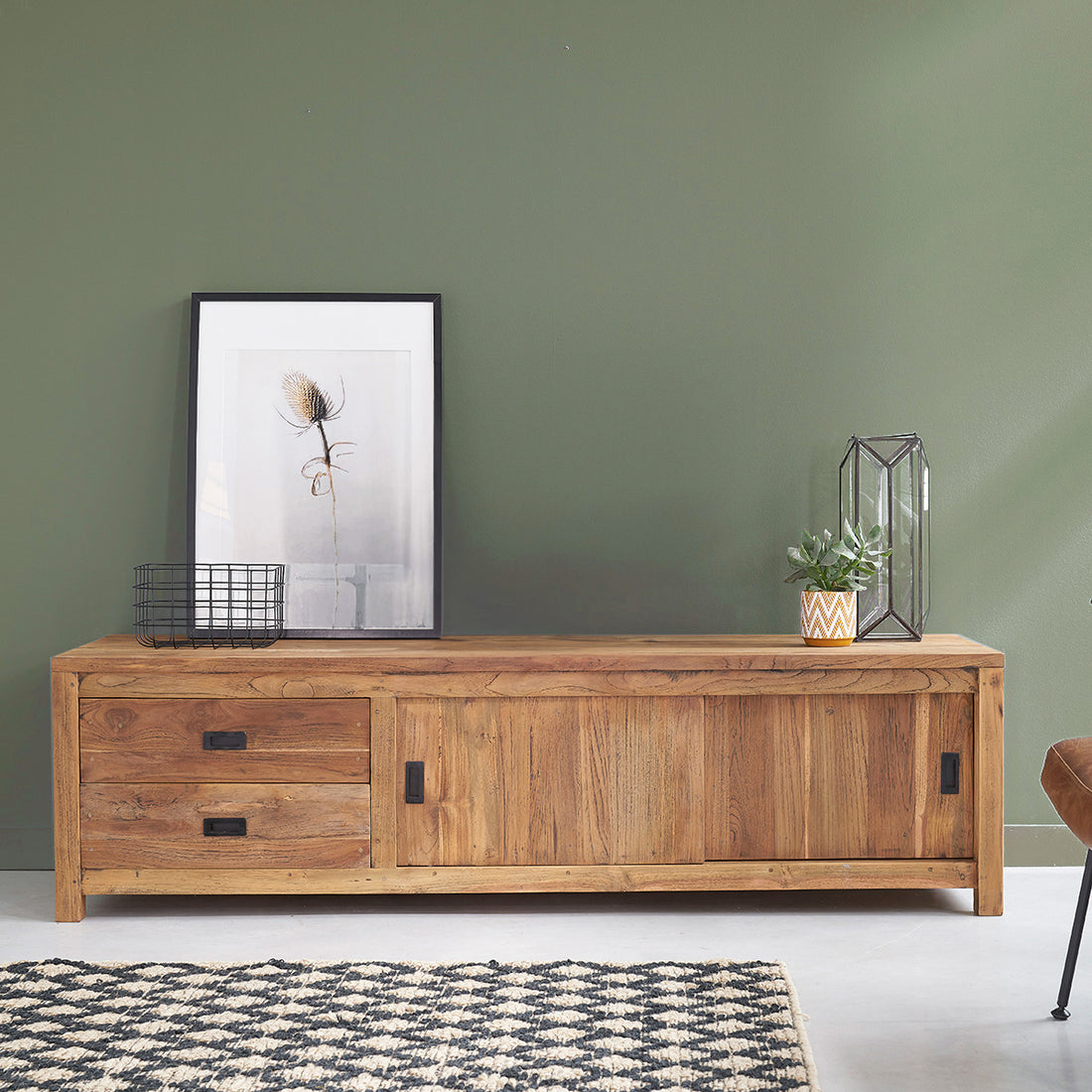 CARGO - Mueble de TV de teca maciza reciclada de 180 cm