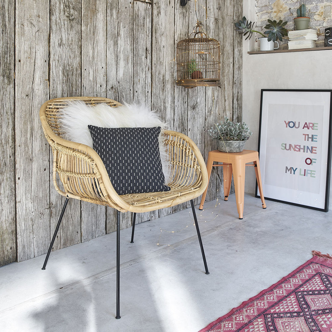 BOHO - Sillón de ratán y metal
