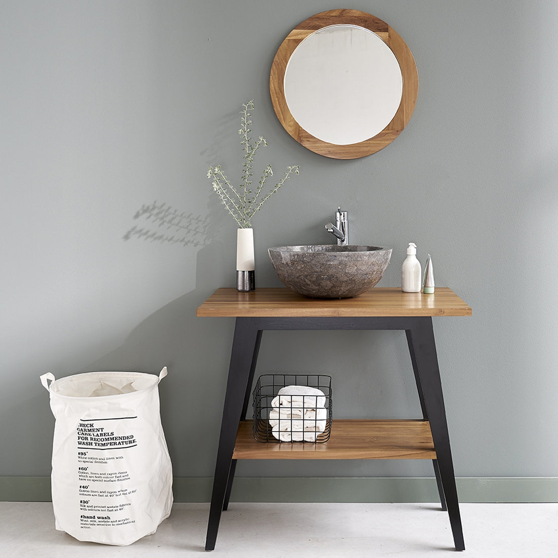 SARA - Mueble de baño de teca maciza patas negras 80 cm