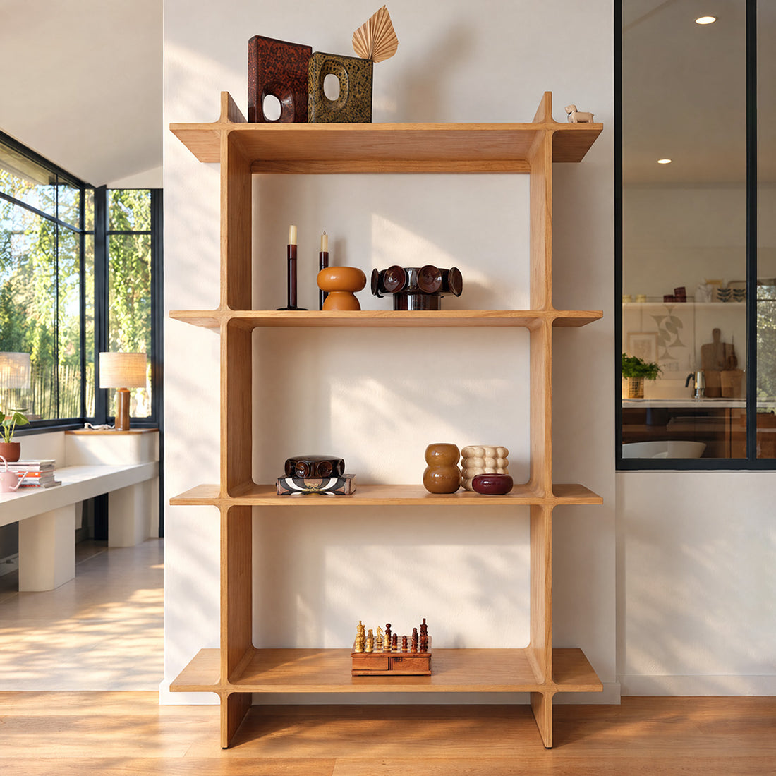 NOAM - Estantería de madera de mindi natural, 175 cm de altura