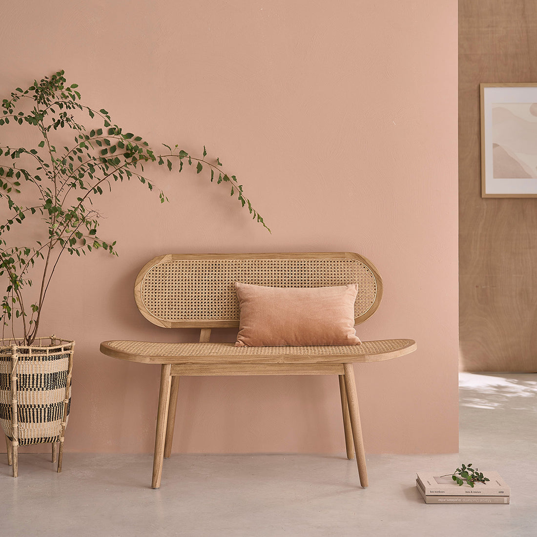 LOÉ - Banco de teca maciza y rejilla de 120 cm