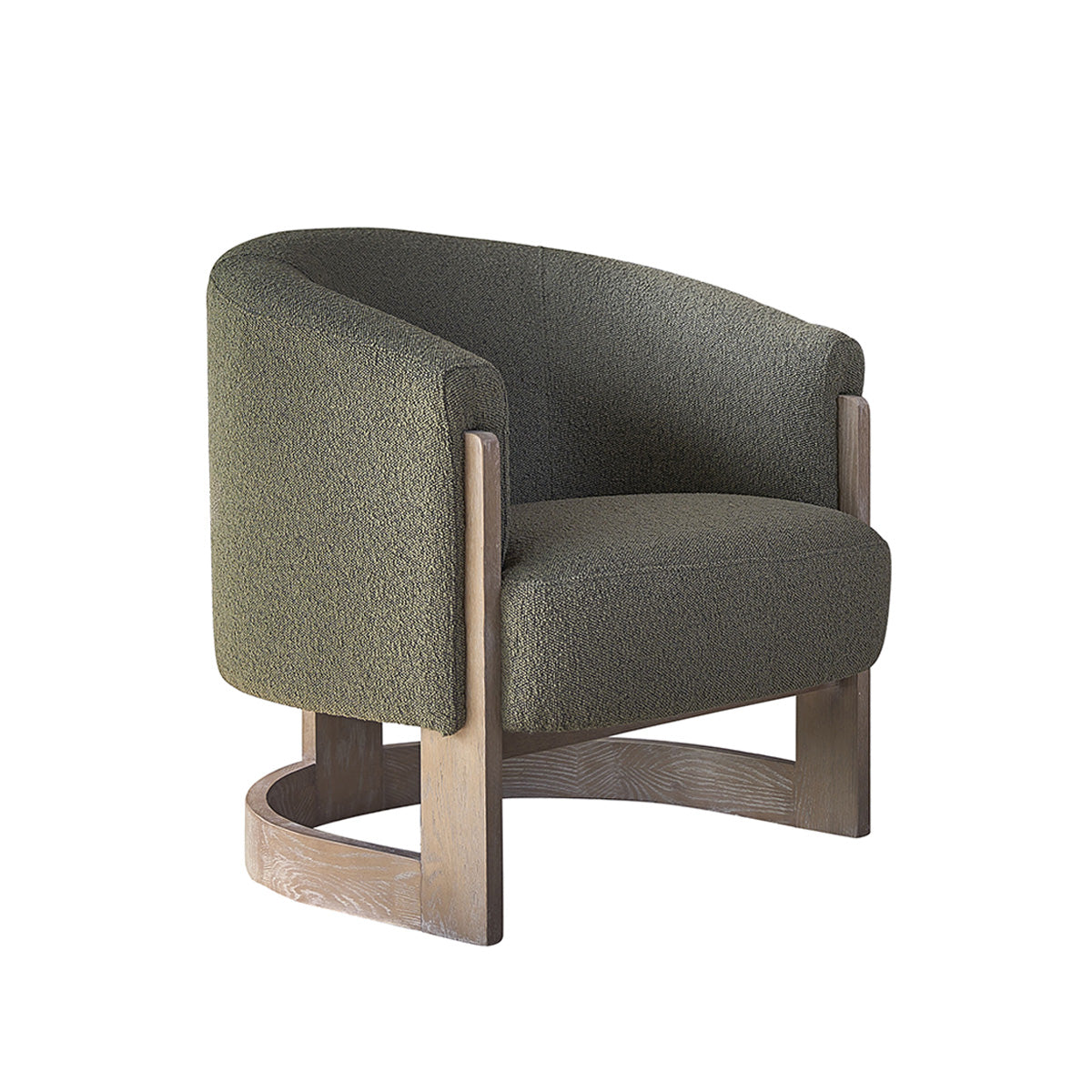 MALO - Sillón de roble macizo y tela bouclette caqui