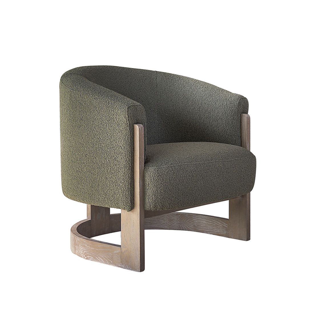 MALO - Sillón de roble macizo y tela bouclette caqui