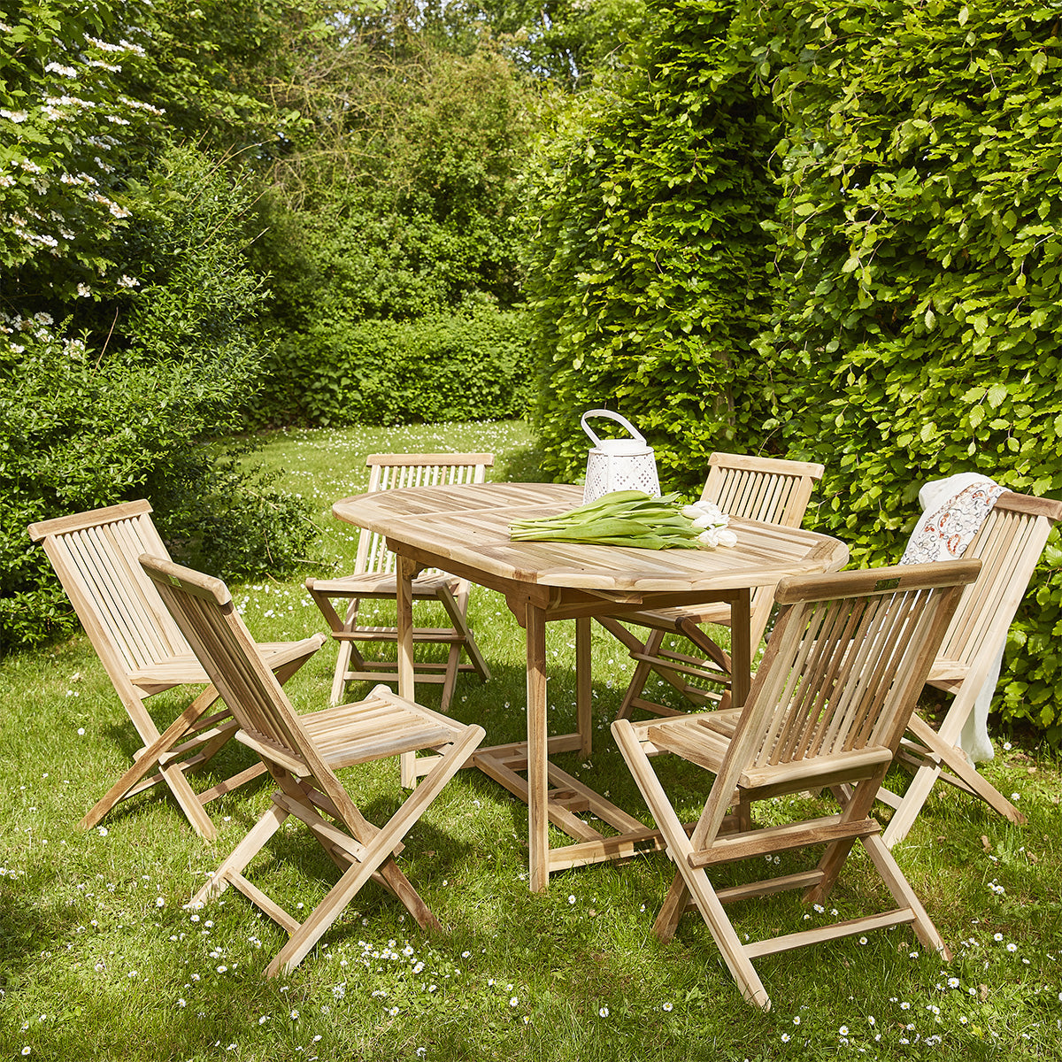 MELBOURNE - Salón de exterior extensible de teca maciza para 6 pers.