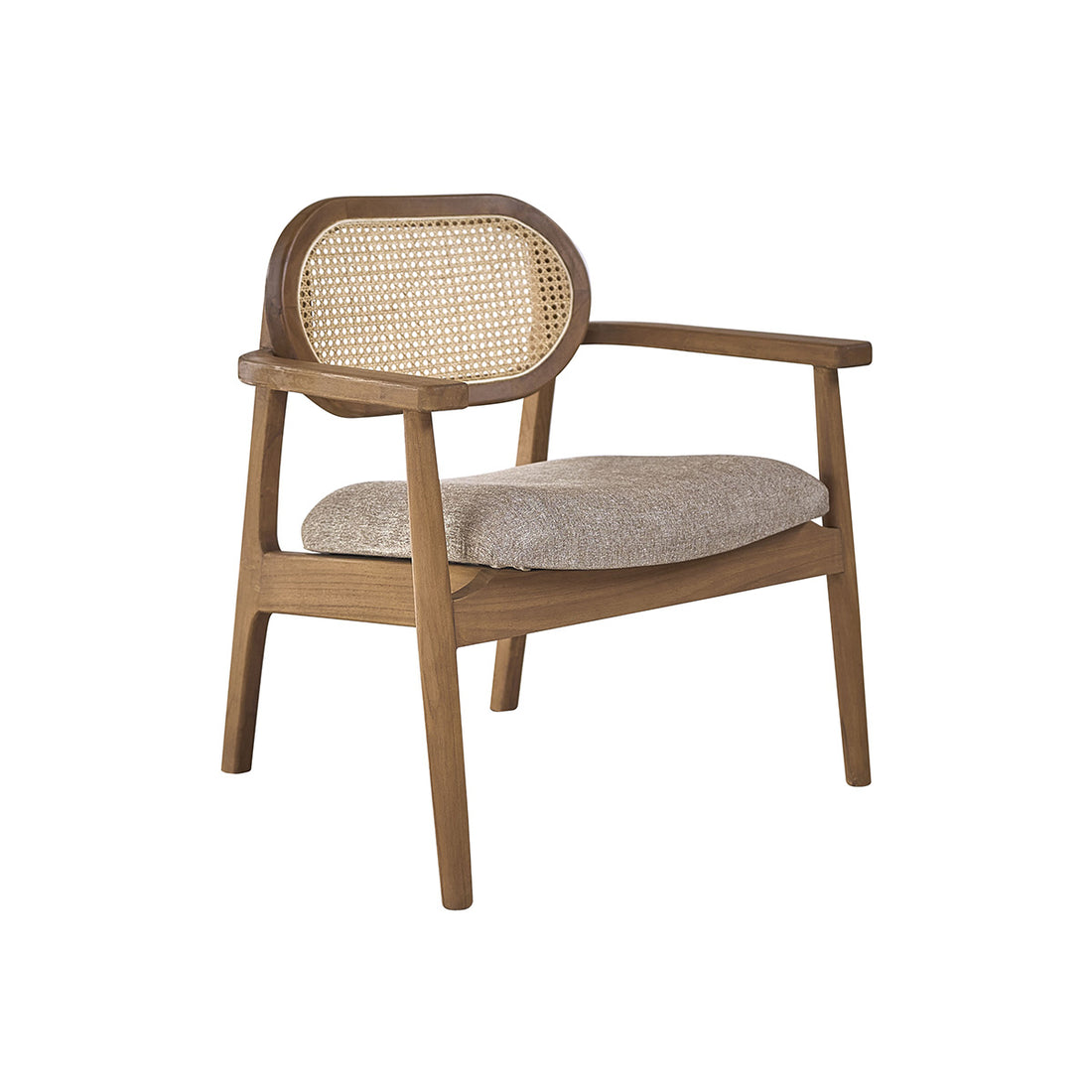 SABI - Sillón de teca maciza, rejilla y tela color crudo