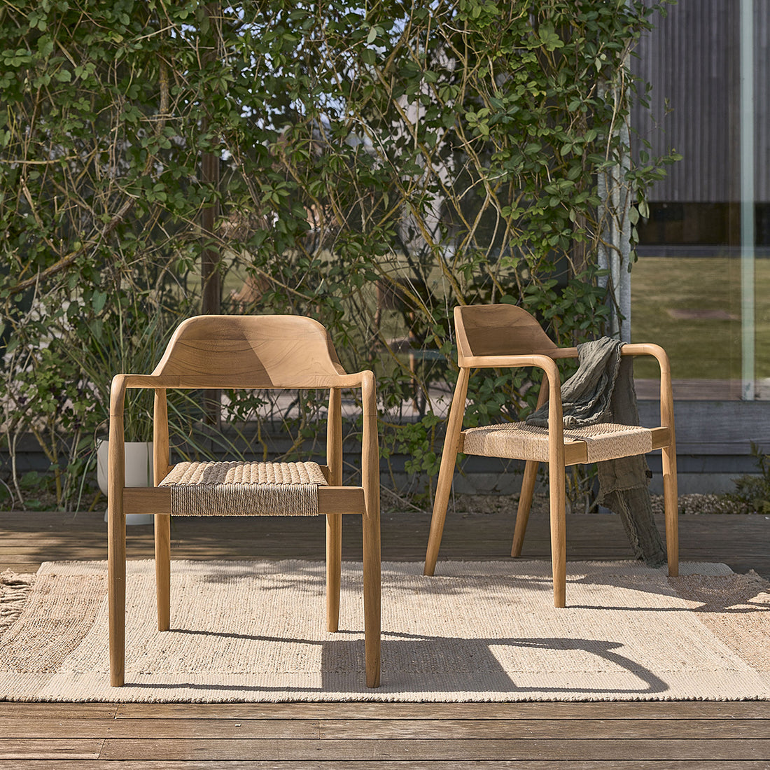 ALIZÉ - Sillón de jardín de teca maciza y cuerda (lote de 2)
