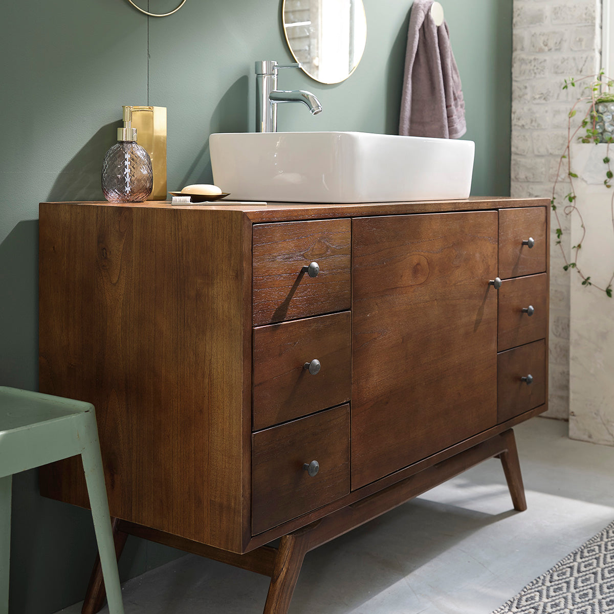 EMILE - Mueble de baño de mindi macizo 100 cm