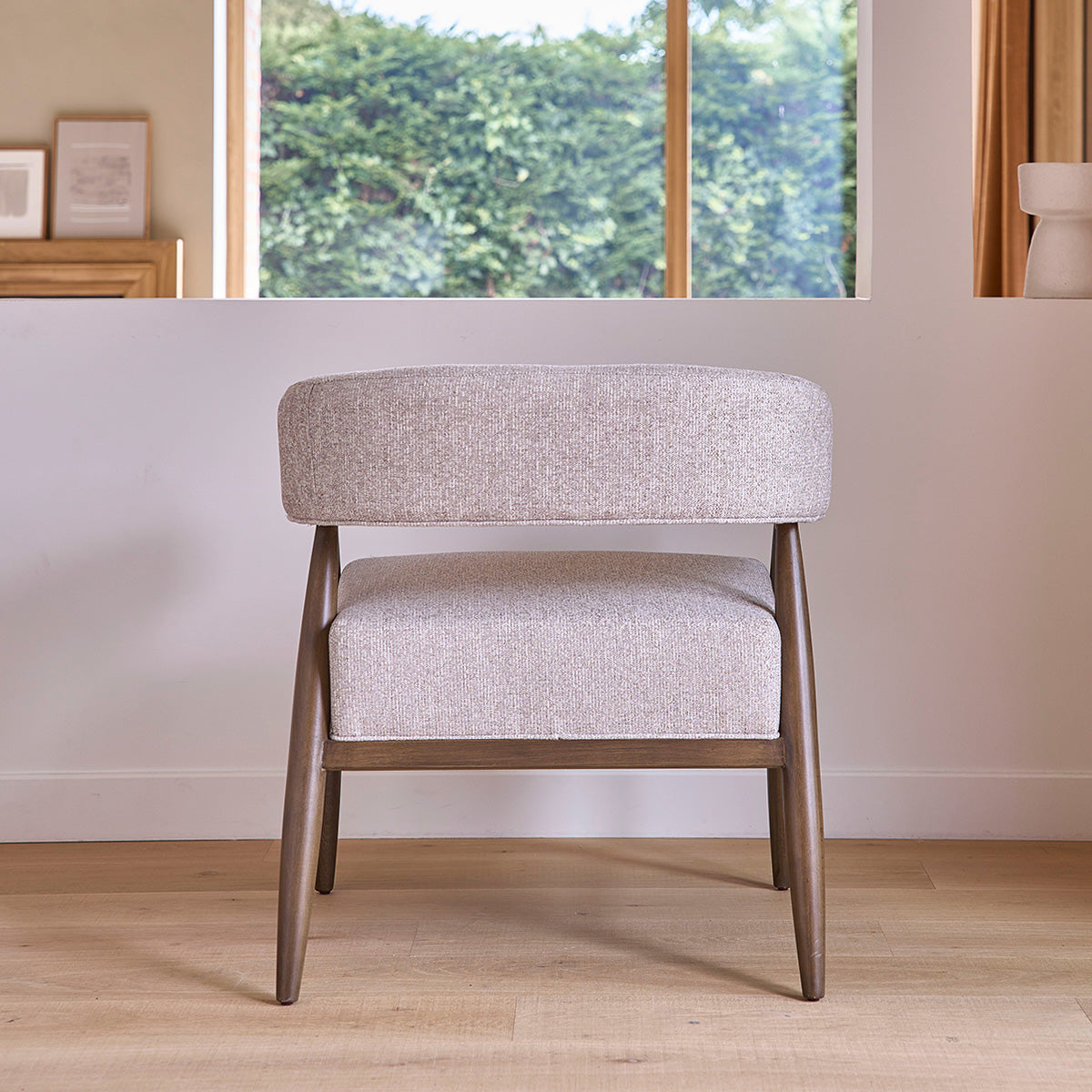 ÉLOI - Sillón de madera maciza y tejido con textura beige chiné