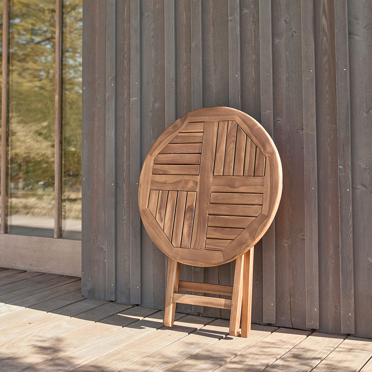 BALI - Mesa de exterior redonda de teca maciza aceitada para 4 pers.