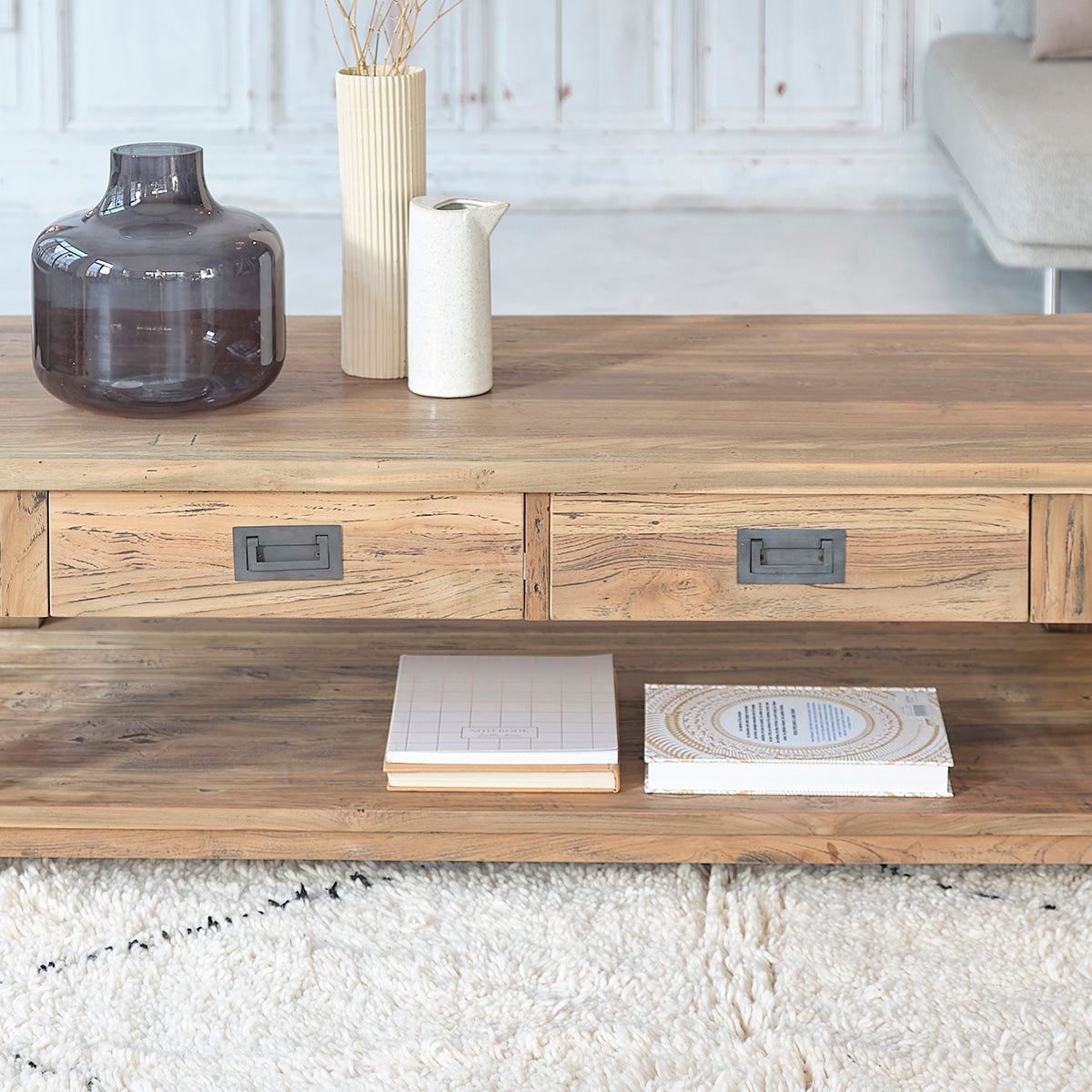 CARGO - Mesa baja de teca maciza reciclada 120 cm