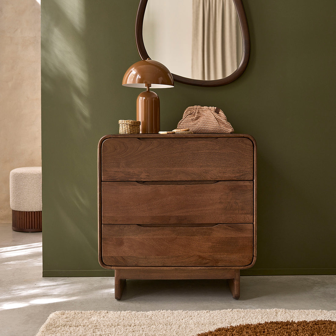 SOFIA - Cómoda de madera maciza de mango, 70 cm