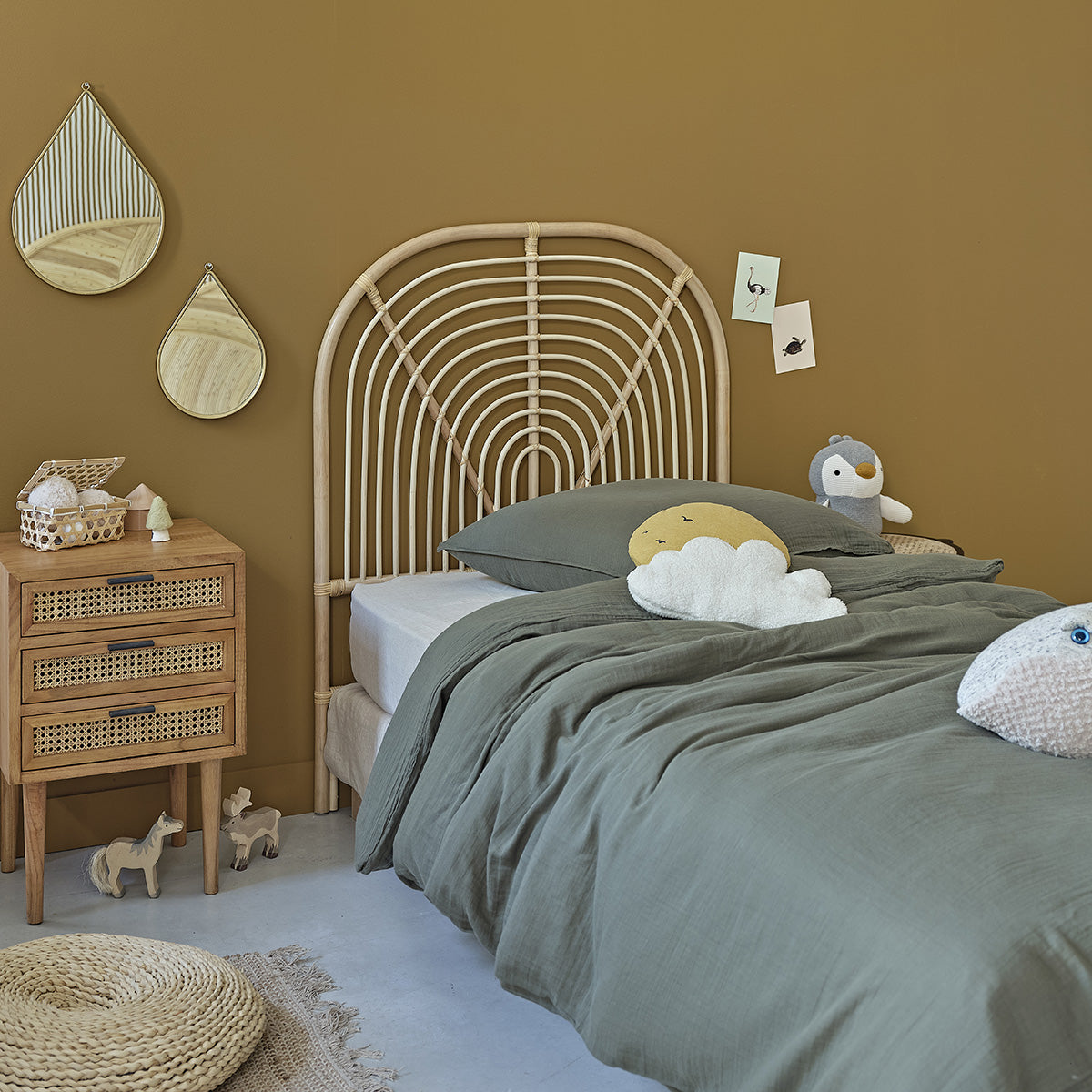 BOHO - Cabecero infantil redondo de ratán 90 cm