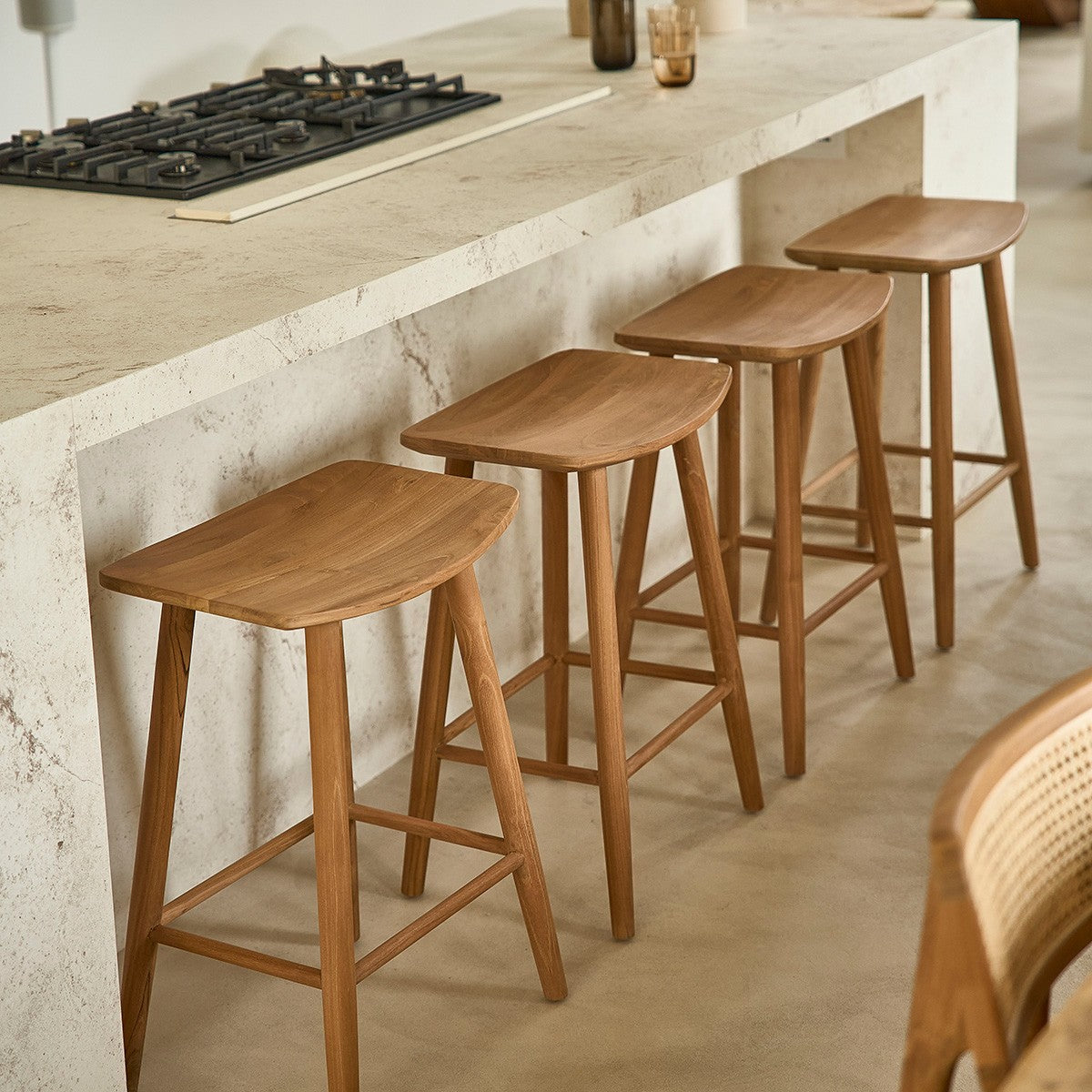 AMBRE - Taburete de teca maciza de 75 cm