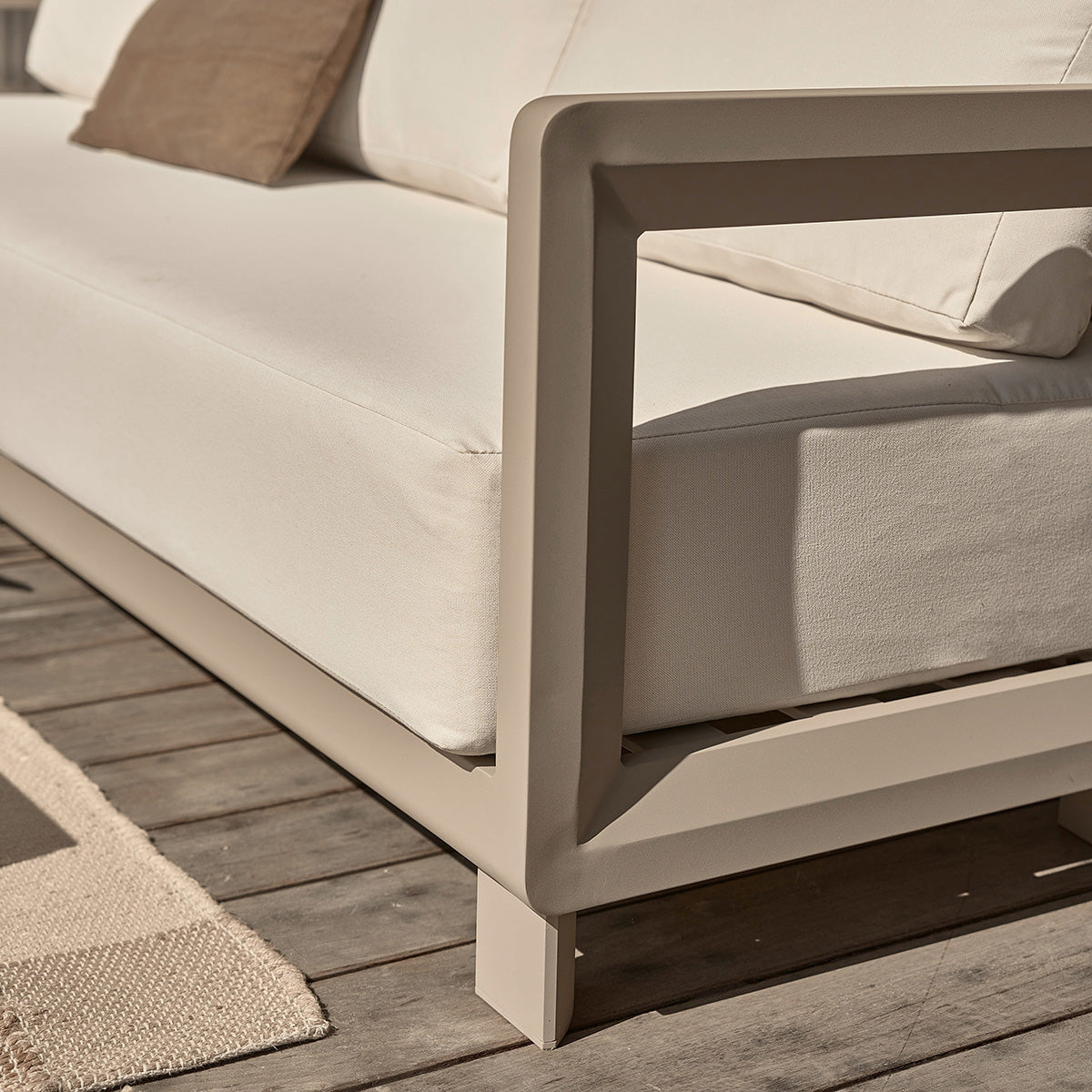 CALIZA - Conjunto de muebles de jardín bajo de aluminio color topo para 5 personas