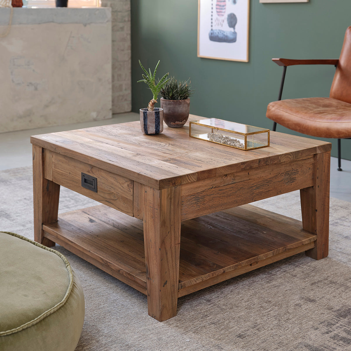 CARGO - Mesa baja de teca maciza reciclada de 80 cm